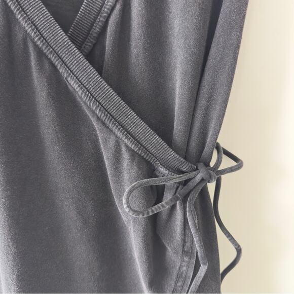 Daily Practice by Anthropologie Montauk V-Neck Dress Black Wrap Mini Cotton Tie - Picture 5 of 15
